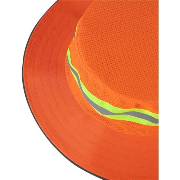 Unisex High Visibility Reflective Bucket Hat Mesh Wide Brim Work Safety Boonie - Picture 6 of 7